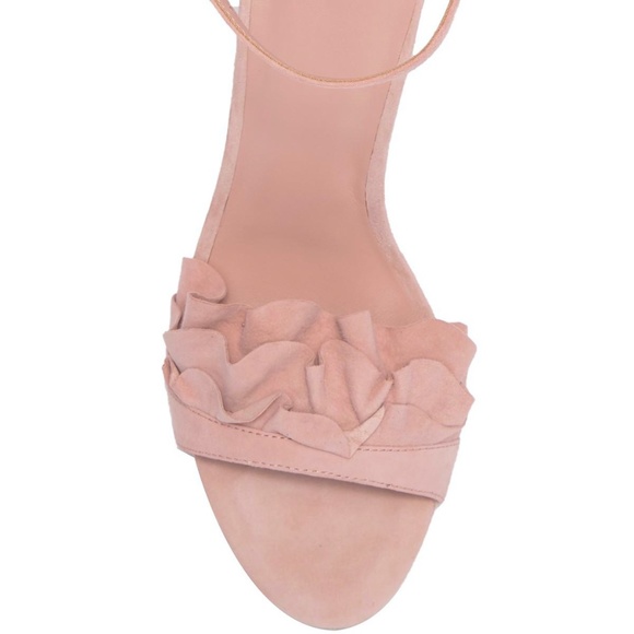 Joie Pink Abigail Ruffled Suede Heel Pump Sandal - Picture 2 of 16